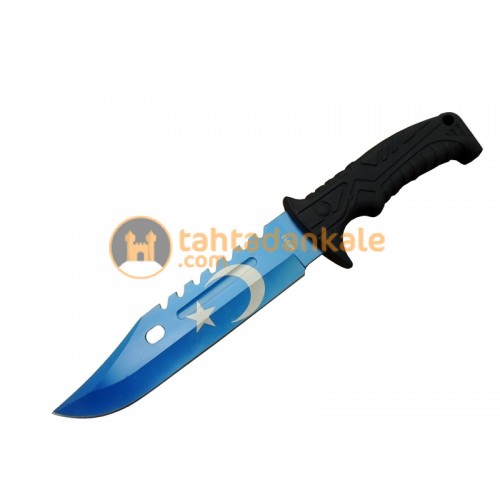 Muhtelif,BCY-MF013BL,Bıçaklar,Ayyıldız MF013BL Mavi Av Bıçağı 31cm - Testere Detaylı Bıçak, Kılıflı, Plastik Sap