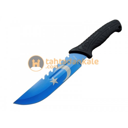 Muhtelif,BCY-MF033BL,Bıçaklar,Ayyıldız MF033BL Mavi Av Bıçağı 31cm - Testere Detaylı Bıçak, Kılıflı, Plastik Sap