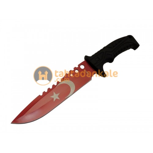 Muhtelif,BCY-MF011RD,Bıçaklar,Bora Ayyıldız MF011 RD Kırmızı Av Bıçağı 31cm - Testere Detaylı Bıçak, Kılıflı, Plastik Sap