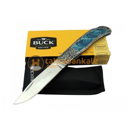 Buck,BCY-BK-009BL,Çakı & Bıçak,Buck Knives BK-009BL Mavi Kamp Çakı 23 cm - Sedef &amp;amp; Metal Saplı, Kılıflı, Kutulu