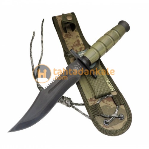 Halmak,BCY-0698,Bıçaklar,Halmak 0698 Haki Komando Bıçağı 30cm -  Testere Detaylı, Oluklu, Kılıflı