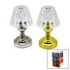 Table Lamp Mini Led Abajur Mika Kristal Başlıklı Klasik Model Pilli Krom Ayak, Gold 